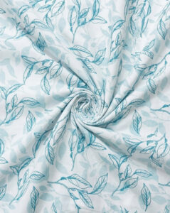 Teal Line Art Botanical Cotton