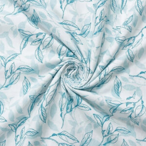 Teal Line Art Botanical Cotton