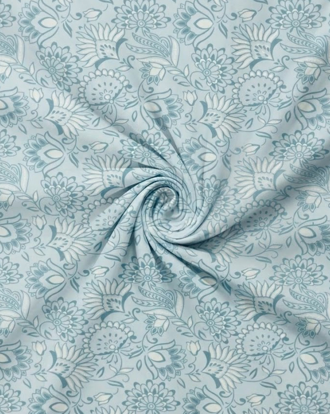 Powder Blue & Cream Paisley Floral